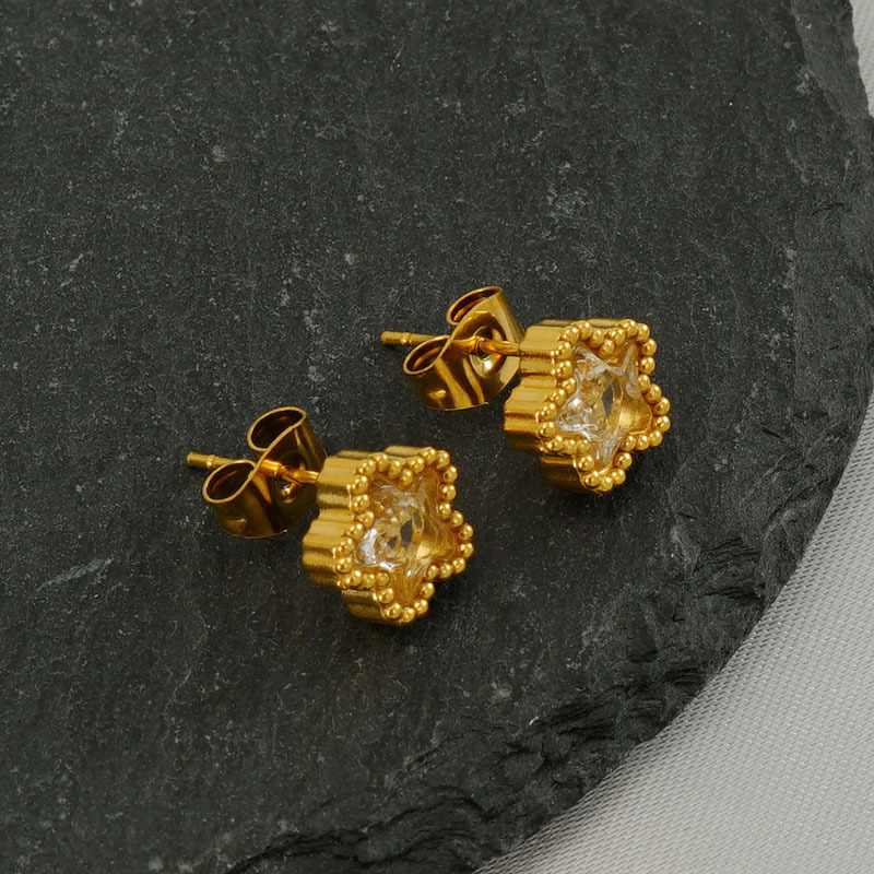 1 Pair Simple Style Flower Inlay Stainless Steel Zircon 18K Gold Plated Ear Studs display picture 3