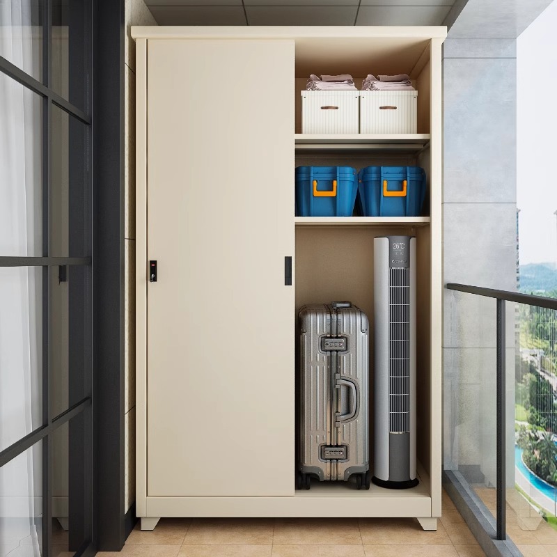 Home Outdoor Balcony Cabinet Sun Protection Storage Cabinet Sliding Door Wardrobe Waterproof Sun Protection Outdoor Storage Large Capacity Low Cabinet