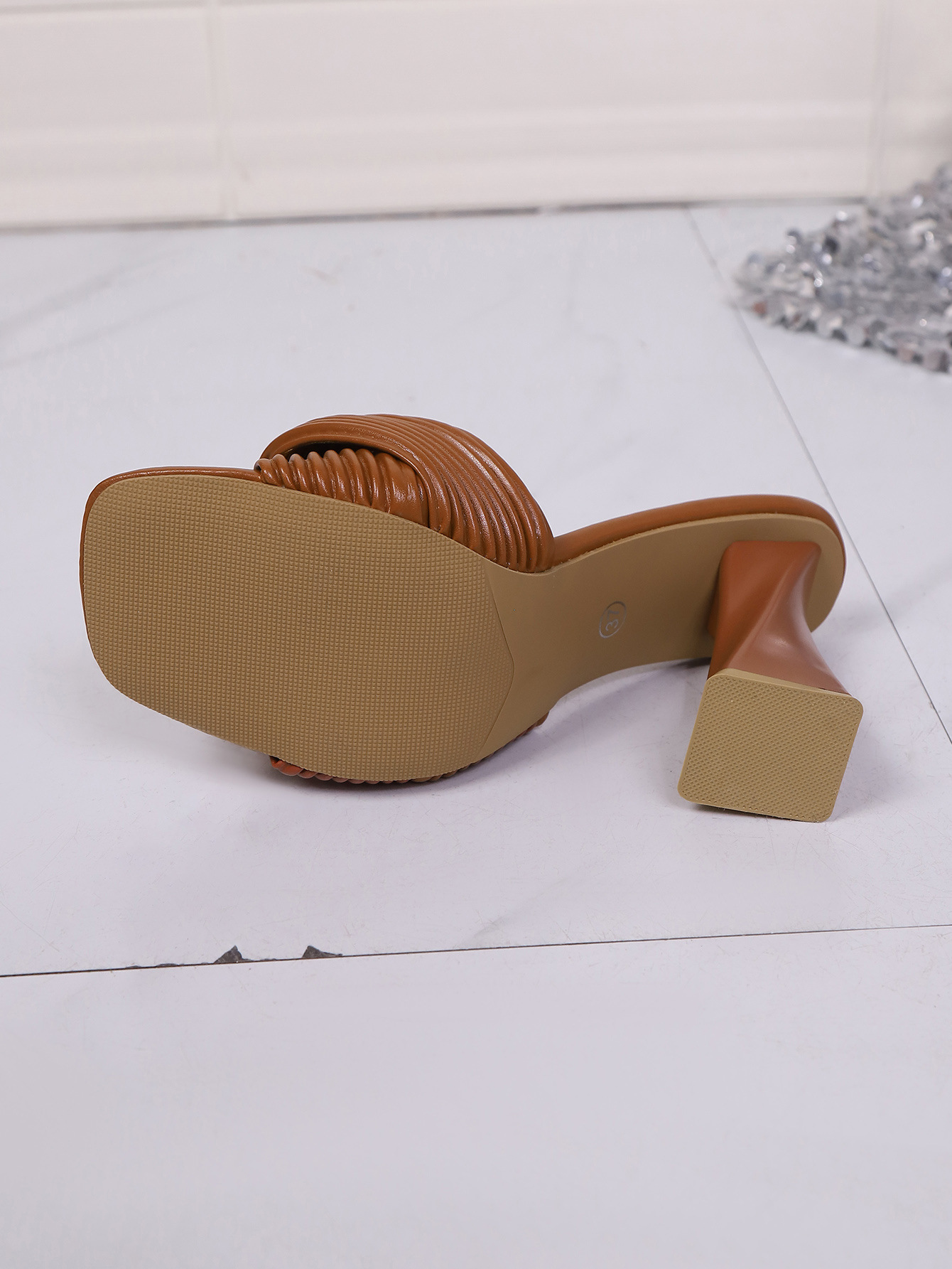 plus Size Women's Elegant Square Toe Sandals High Heels Chunky Heel Metal Buckle Sexy Style New Summer Export_vogvips.com