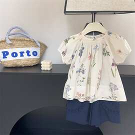 跨境专供童装女童娃娃衫2026夏季新款短袖衬衫儿童衬衣设计感上衣