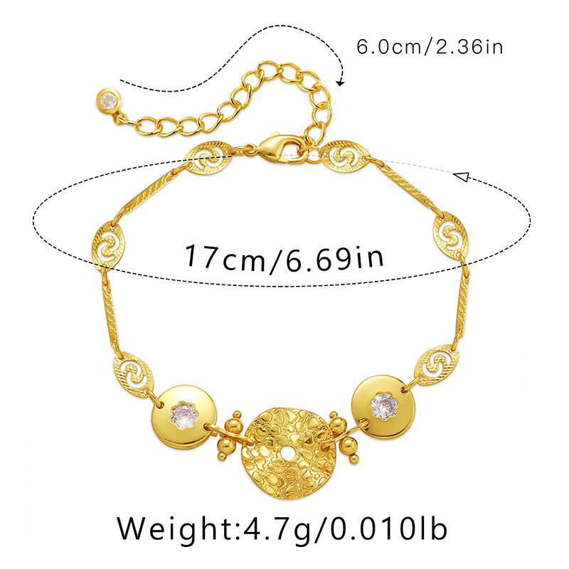 Retro Round Flower Brass Inlay Zircon Bracelets 1 Piece
