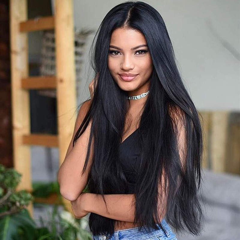 Aisi Xuchang Wig European and American Cross-Border Front Lace Wig Women's Wigs Medium-Length Straight Chemical Fiber Hair Wig Headgear