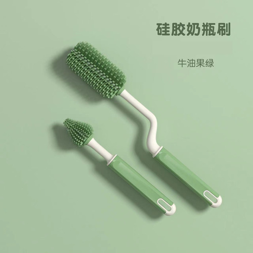 Rotating silicone bottle brush, nipple brush, straw brush, three-piece cleaning brush, baby bottle washing combination set wholesale
