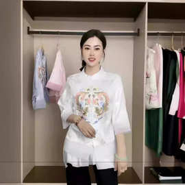 早春新中式国风复古凤凰牡丹刺绣开衫外套女士气质减龄女式衬衫