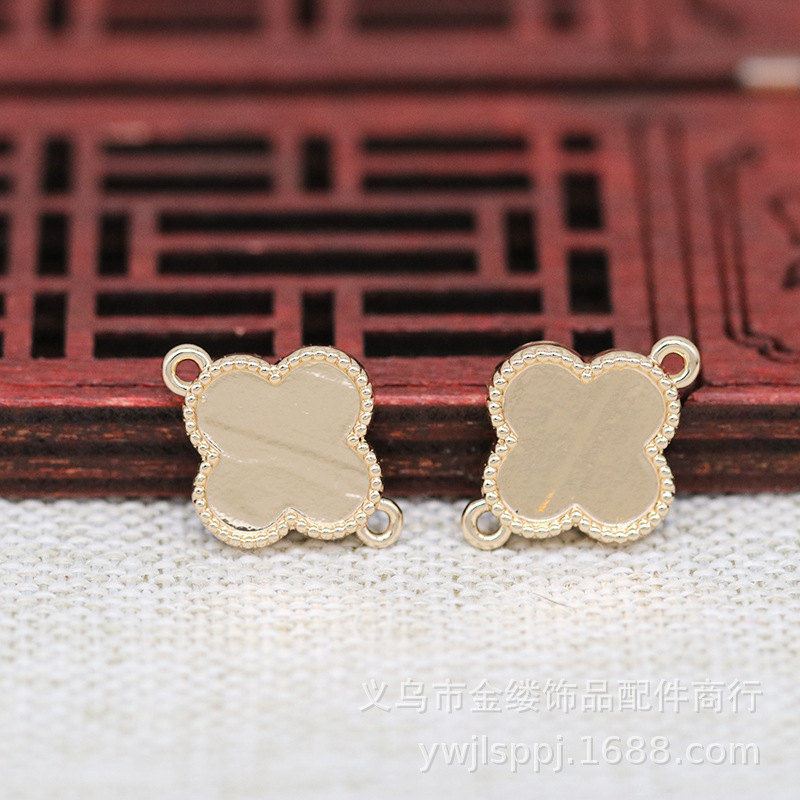 Yiwu gold ray color copper gold-plated DIY four-leaf clover bracelet necklace gem holder link jewelry accessories B3331