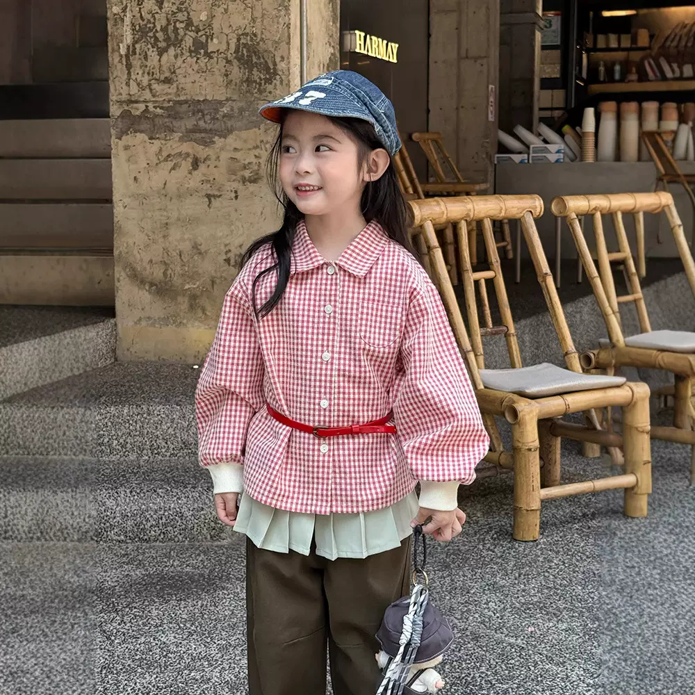 儿童老钱风格子衬衫2025秋装新款日韩复古男女童长袖衬衣