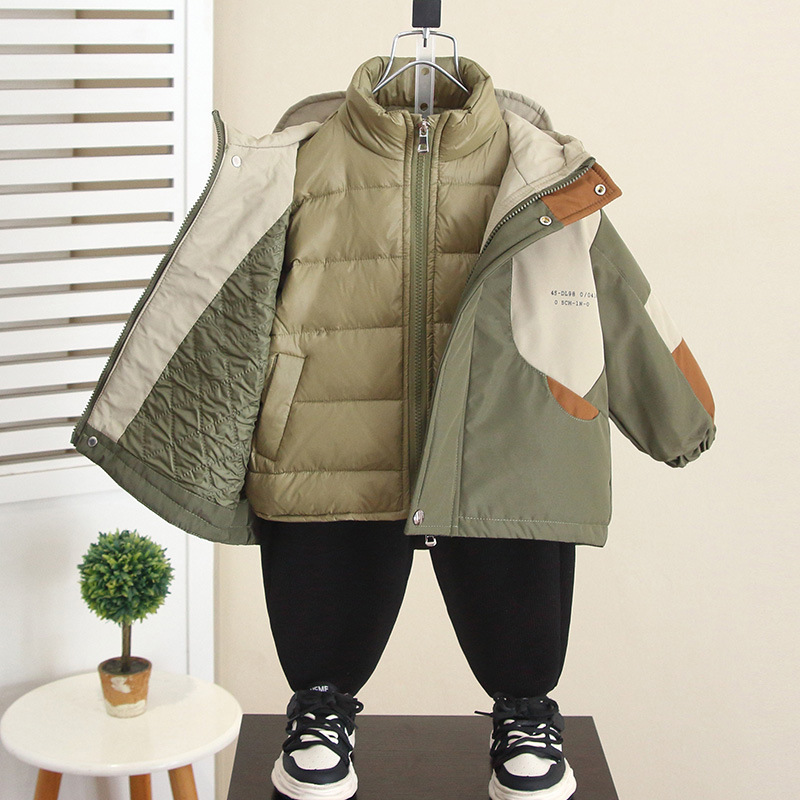 6901 chaqueta de invierno para niños 2025 nuevo traje de dos piezas de chaqueta tres en uno para niños