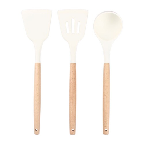 Silicone spatula and soup spoon, non-stick for cookware, heat-resistant and anti-scalding—home-use cooking utensil set in white