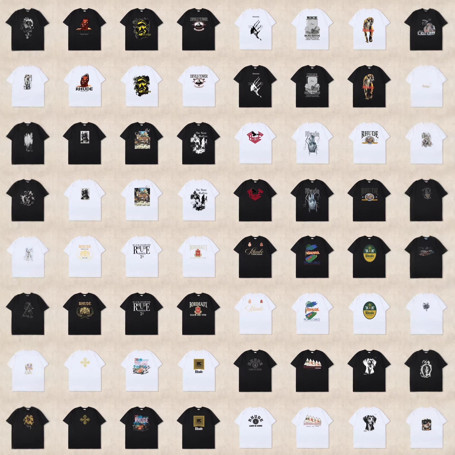 26Ss Cross-Border Export American Fashion Brand Rhude Full Range of Coconut Letters Simple Printed Cotton Short-Sleeved T-Shirt