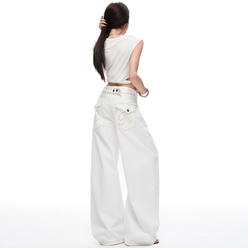 2026 Spring and Summer New Style American Retro Paris Buckle Design Loose Wide-Leg Jeans for Women Jeans Women 2026 Spring and Summer New Style American Retro Paris Buckle Design Loose Wide-Leg Jeans for Women Jeans Women