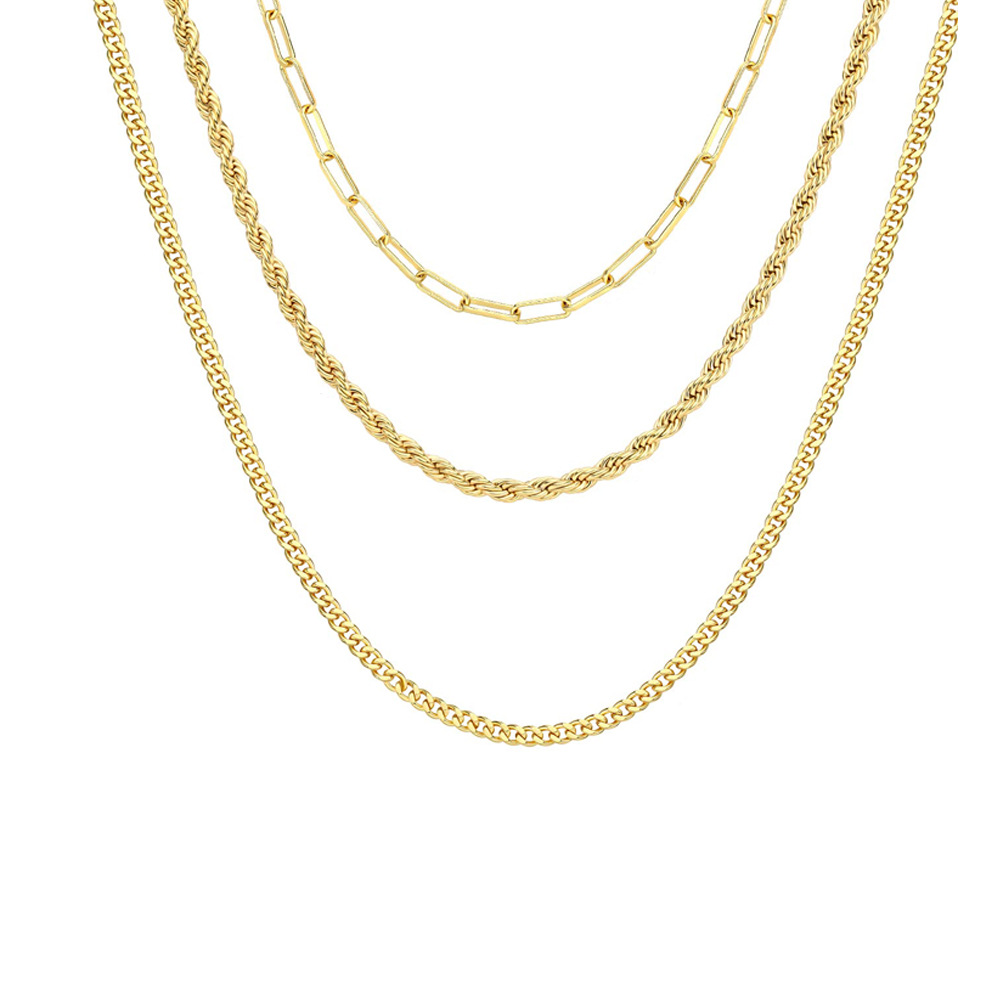Men's Figaro Three-layer Stacked Necklace Stainless Steel Chain_voghion.com