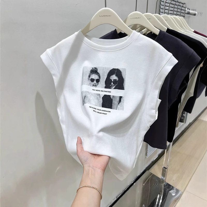Loose Slim Sleeveless Top Women's Summer 2024 New Arrival Small Flying Sleeve Waistcoat Vest White T-Shirt Women's Trendy