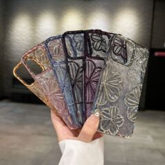 閃粉卡紙電鍍花朵適用iphone15Promax蘋果14手機殼13/12外貿