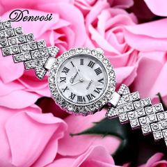 丹弗士女士時尚水鑽貝母錶盤石英手錶防水時裝表潮流個性腕錶女表