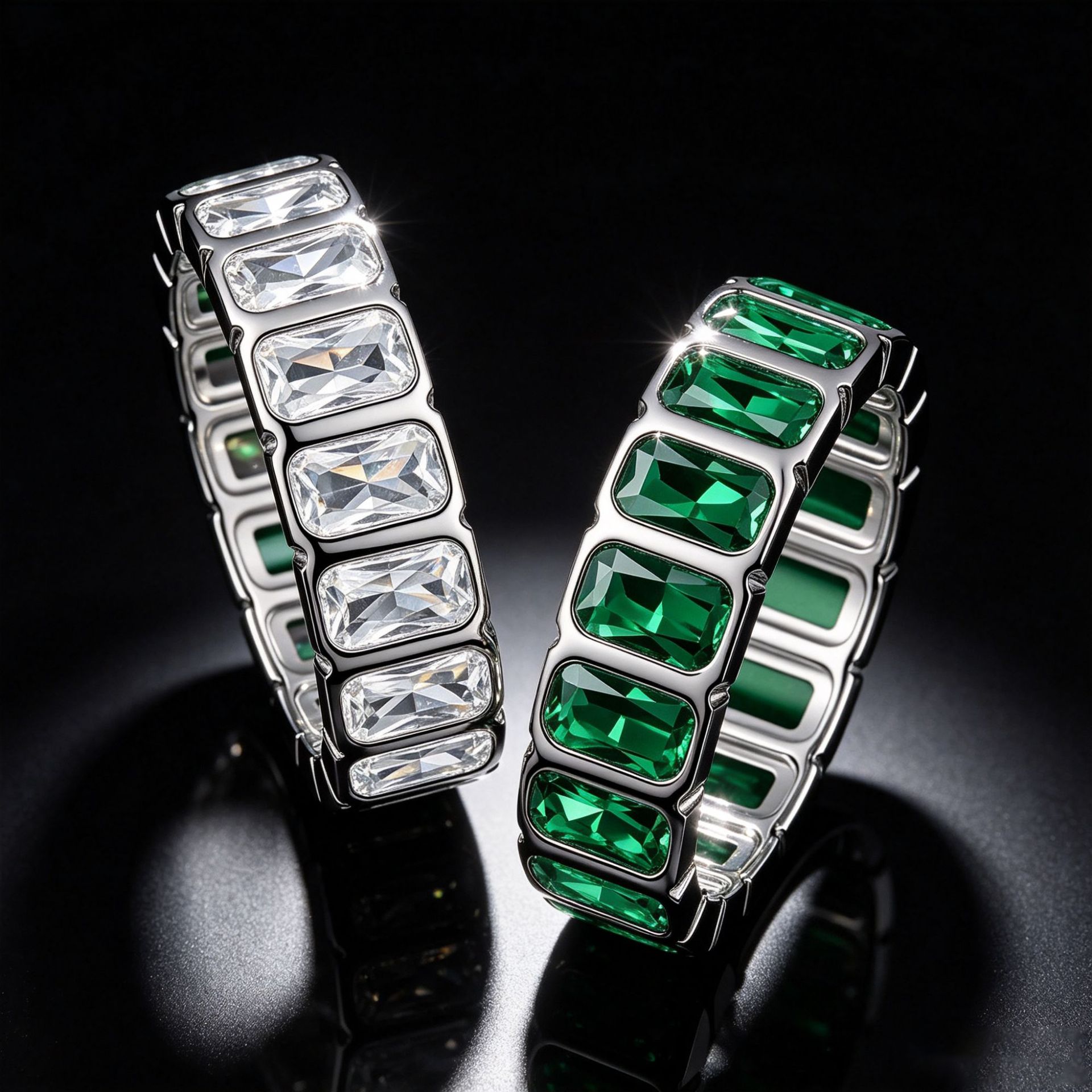 Eternity's best-selling ring with emerald and white diamond inlay, full circle design, high-end luxury fashion for evening banquets, cross-border
