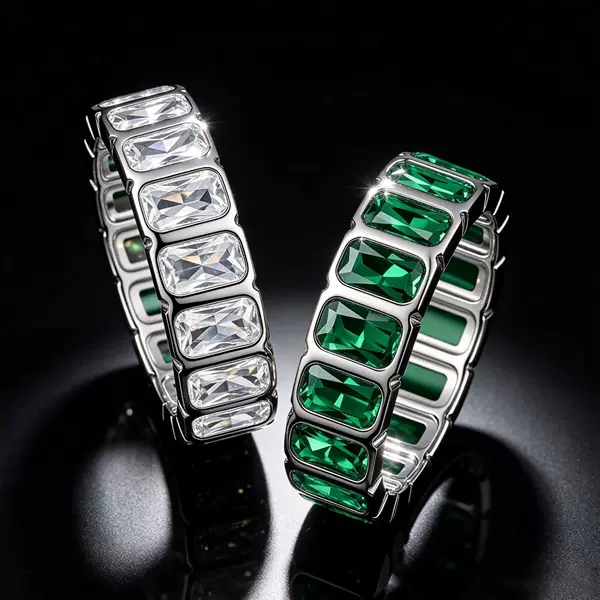 Eternity's best-selling ring with emerald and white diamond inlay, full circle design, high-end luxury fashion for evening banquets, cross-border