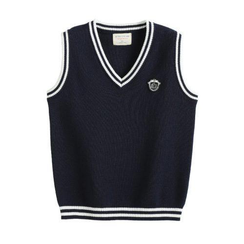 V-neck contrast wool vest boys' knitted vest sweater women's medium and large children's school uniforms kindergarten uniforms wholesale