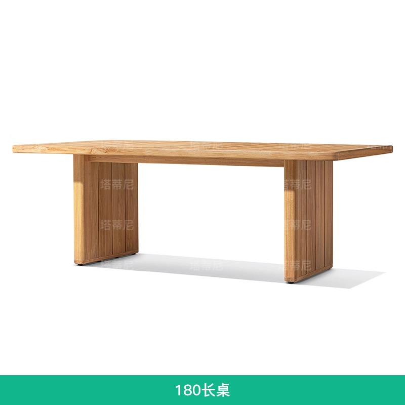 Mesa y sillas de madera maciza al aire libre patio villa terraza mesa larga de madera hotel jardín alojamiento residencial impermeable tablas y sillas de teca solar
