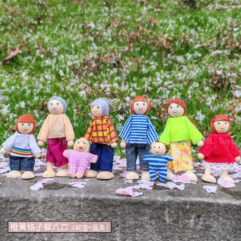 Cross-Border Popular Wooden Doll Family Set, Movable Jointed Dolls for a 6-Person Family, Standing Model Cross-Border Popular Wooden Doll Family Set, Movable Jointed Dolls for a 6-Person Family, Standing Model
