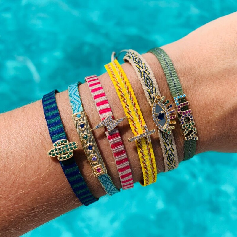 Colombian Ethnic Ribbon Diamond Rhinestone Hand Rope Small European and American Lucky Evil Eye Stacked Letter Bracelet for Women