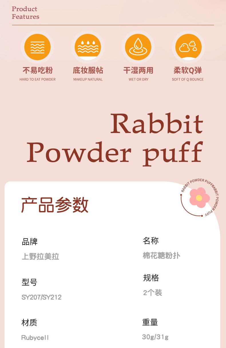 LMLTOP Cartoon Marshmallow Powder Puff 2-piece Dry and wet dual-purpose Rubycell Makeup Powder Puff SY207 details Picture