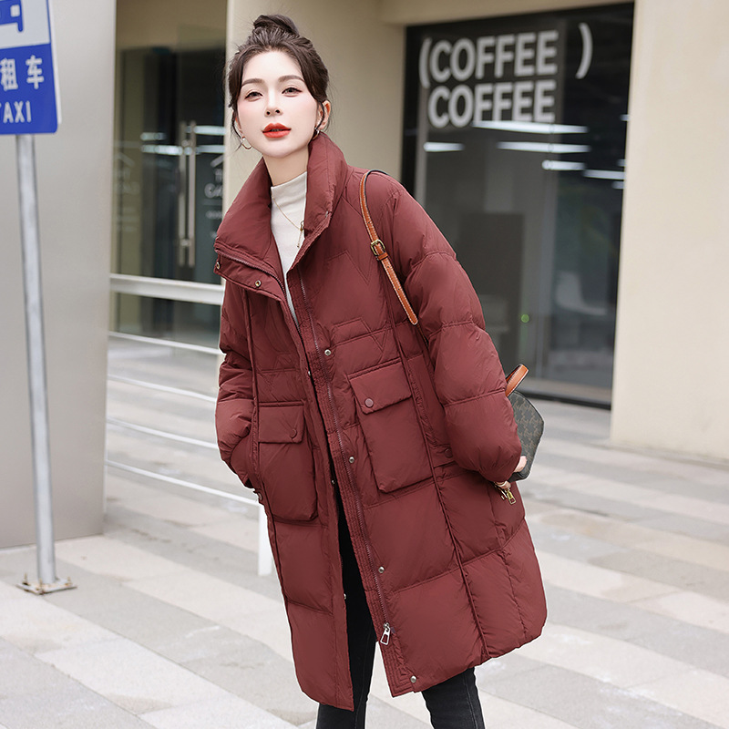 2025 Korean Style New Winter Waist-Cinching Fashionable Women's down Jacket Long Knee-Length Cocoon-Shaped Mid-Length down Jacket