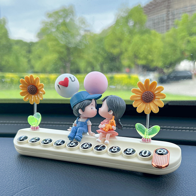 Balloon Couple Doll Temporary Parking Number Plate Cute Creative Car Moving Phone Plate Aromatherapy Car Interior Decoration Ornaments