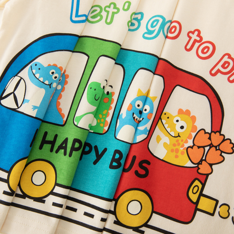 Betop nueva ropa para niños coreanos verano nuevo producto bus dinosaurio para hombres y bebés camiseta de manga corta al por mayor