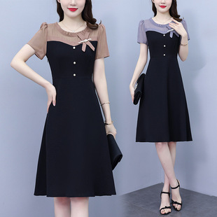2025 Summer New Mom Fashion Spliced Chiffon Dress Middle-Aged Women's Elegant Slimming Dress Covering the Flesh