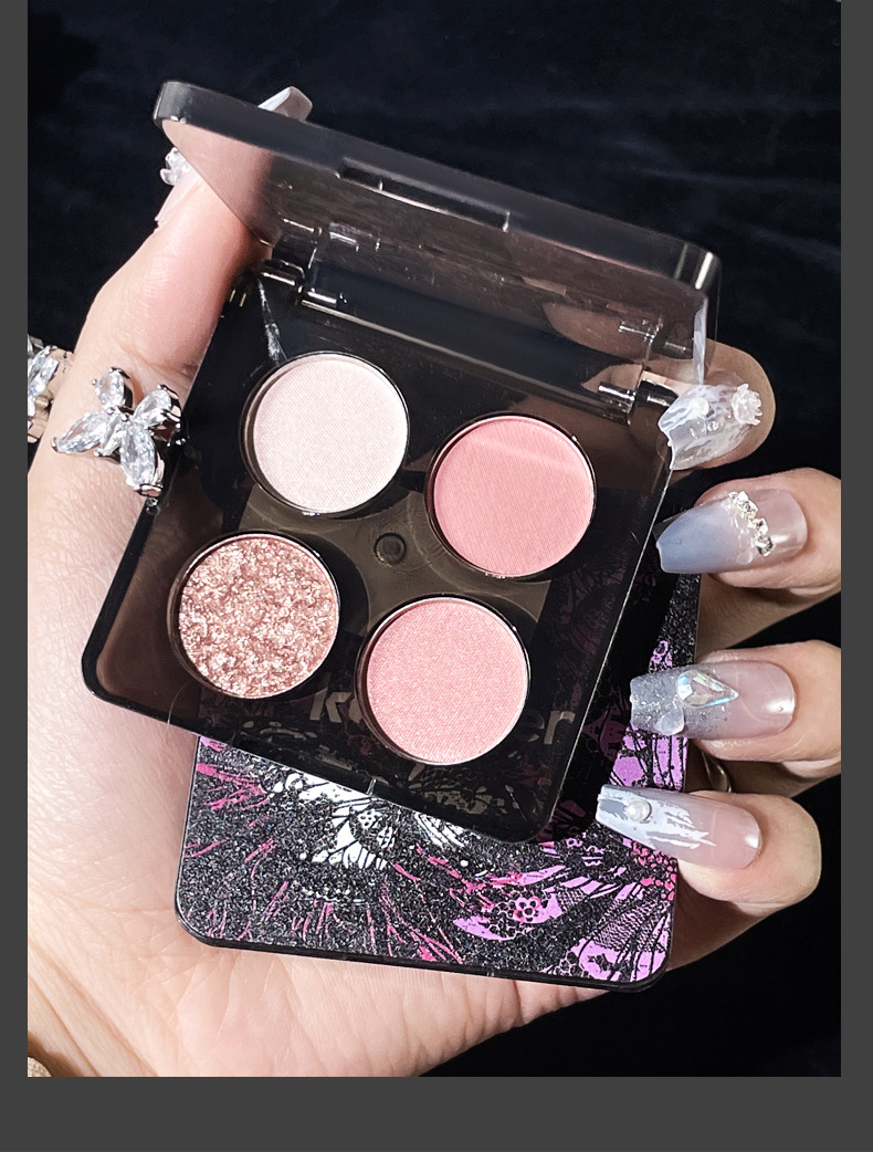 kobeleen Lace four-color eyeshadow palette Punk European and American style pearlescent fine sparkling smoky eye makeup Dark Hot girl cosmetics undefined