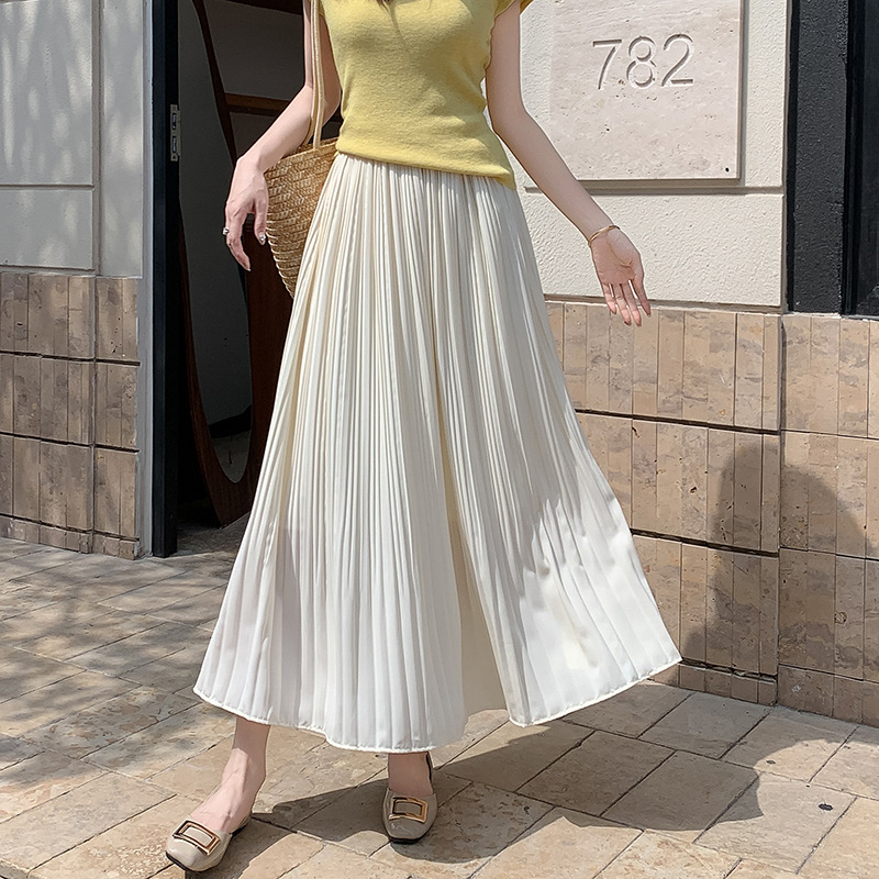 女性のためのプリーツスカート夏 2025 新しいニッチプリーツスカートハイウエストカバー股痩身ドレープシフォンスカート|undefined