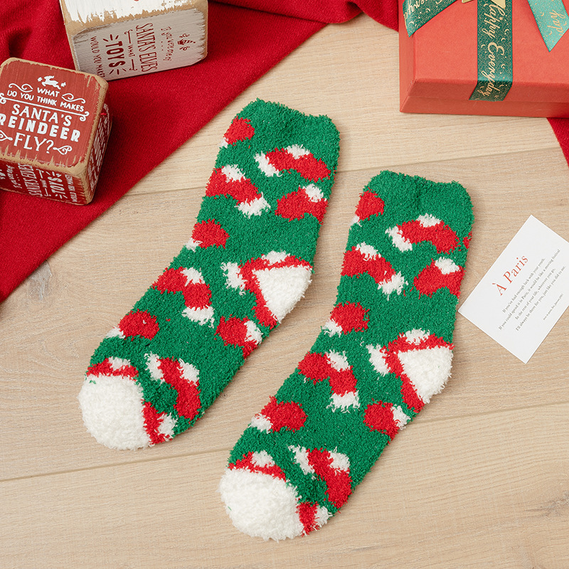 クリスマスの靴下のプレゼントの箱の女性のサンゴの絨毯の厚い保温の家の床の靴下の秋冬のぬいぐるみの床の靴下の睡眠の靴下|undefined