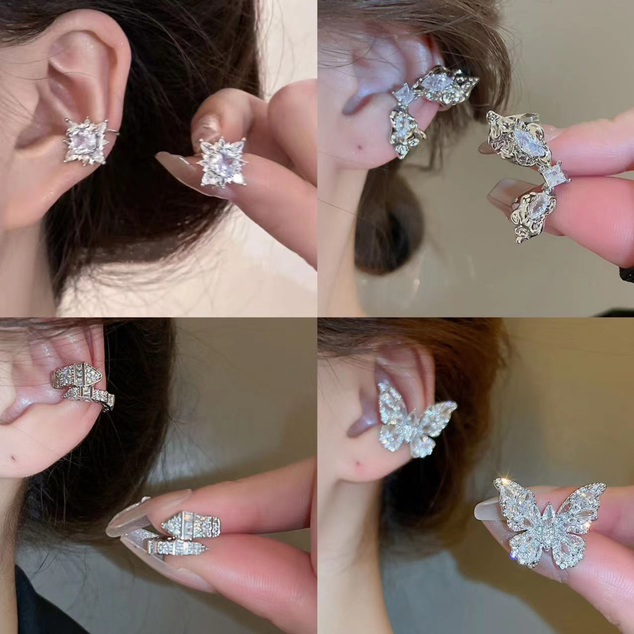 Pinzas para la oreja de mariposa multicapa de sensación de alta calidad estilo ins 2024 nuevas pinzas para la oreja sin agujeros para la oreja