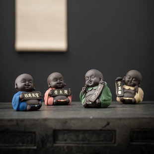 New Chinese Style Home Lucking Decoration Tea Pet Decoration Cute Little Monk Study Office Desktop Zen Decoration