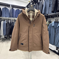 【海家】专柜698!仿羊羔毛内里！加厚保暖连帽工装棉服夹克4Y181A