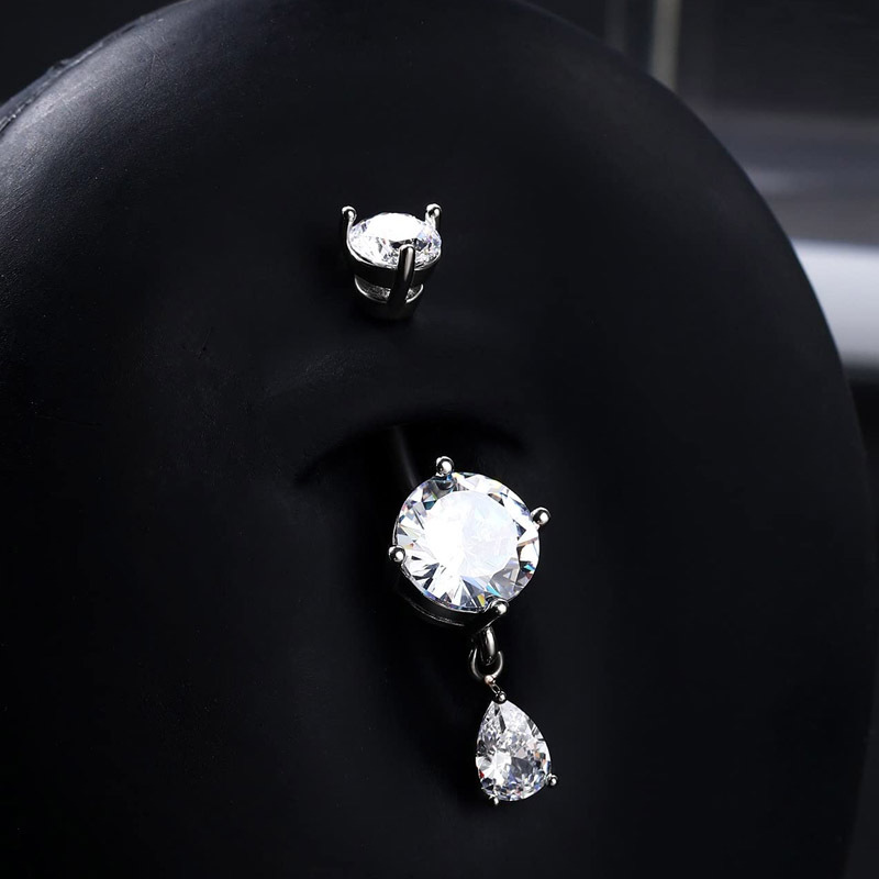 Piercing per il corpo transfrontaliero di alta qualità, colorato, alla moda, sexy, per le donne, con doppia testa in zircone intarsiato in acciaio inossidabile, ombelico_voghion.com