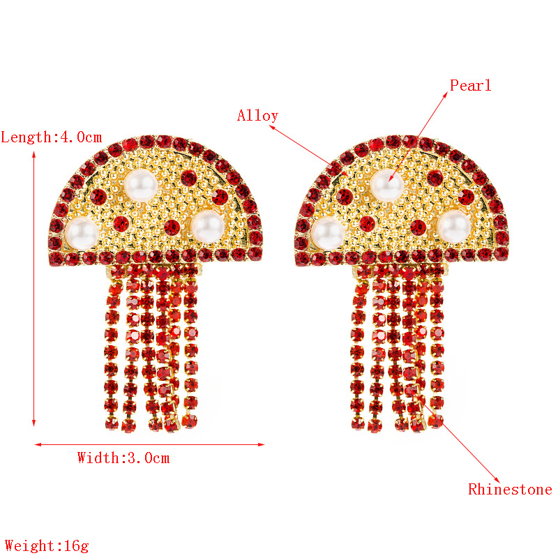 Creative Alloy Diamond-studded Pearl Mushroom Earrings display picture 1