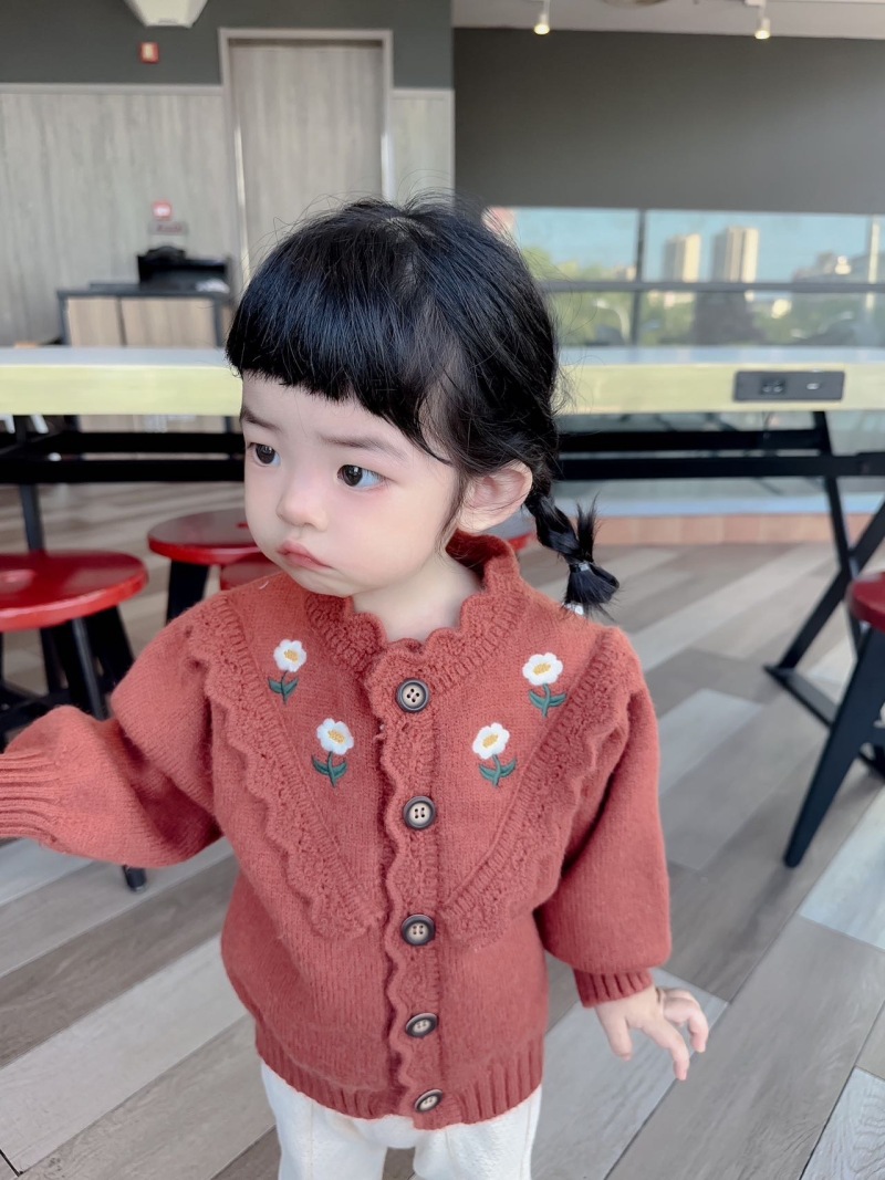 Girls Cardigan Sweater Embroidered Floral Knitted Autumn Winter_voghion.com