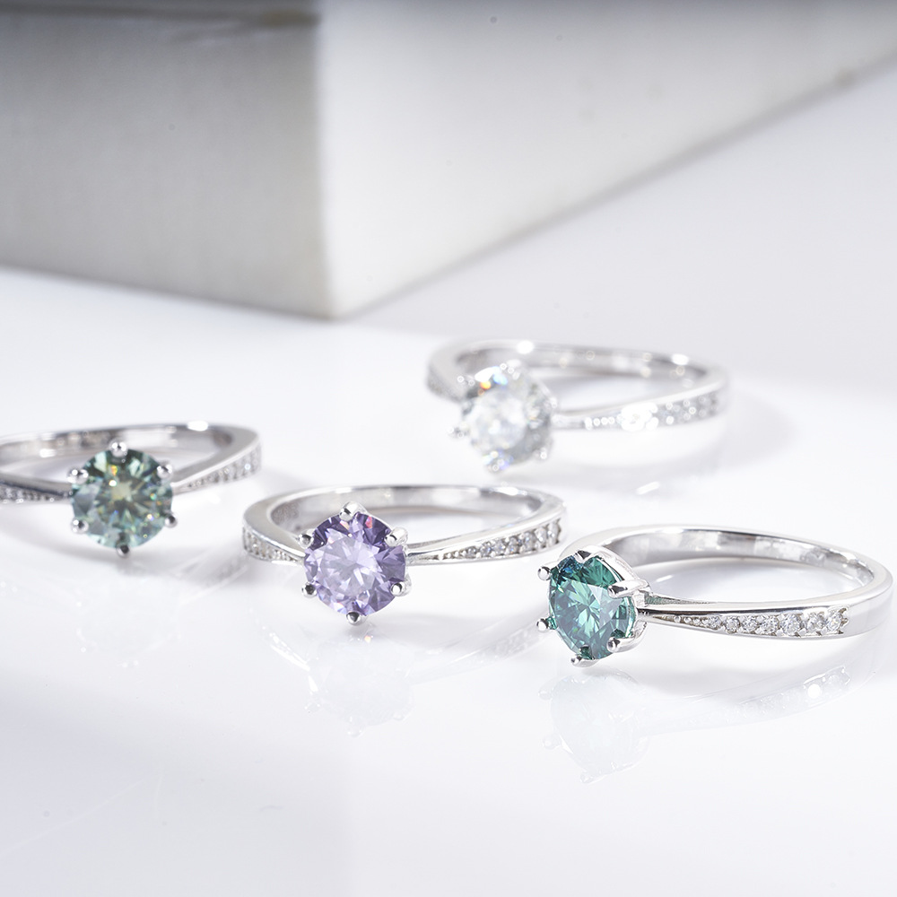 1 / 2 / 3 quilates de anillo de piedra de mozanita púrpura de color pt950 anillo de mujer con seis garras fabricantes de Zhoujia