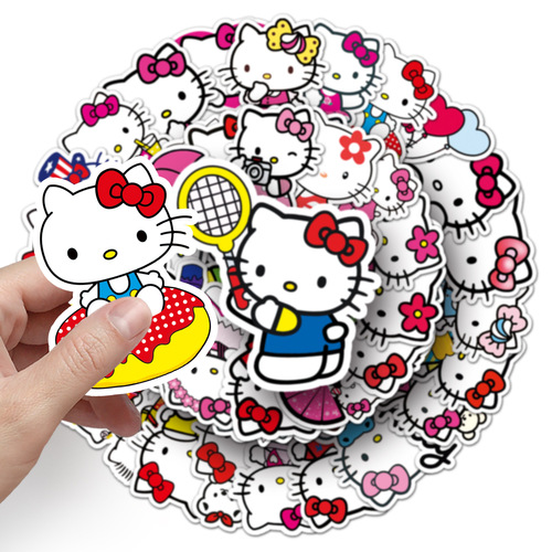 50 pieces of KT cat cartoon Sanrio stickers for luggage, laptop, car, motorcycle, and phone decoration