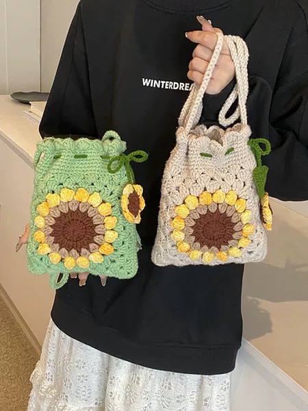 Bag cross-border new fashion simple knitted sunflower finished foreign style cute shoulder bag satchel a generation of hair