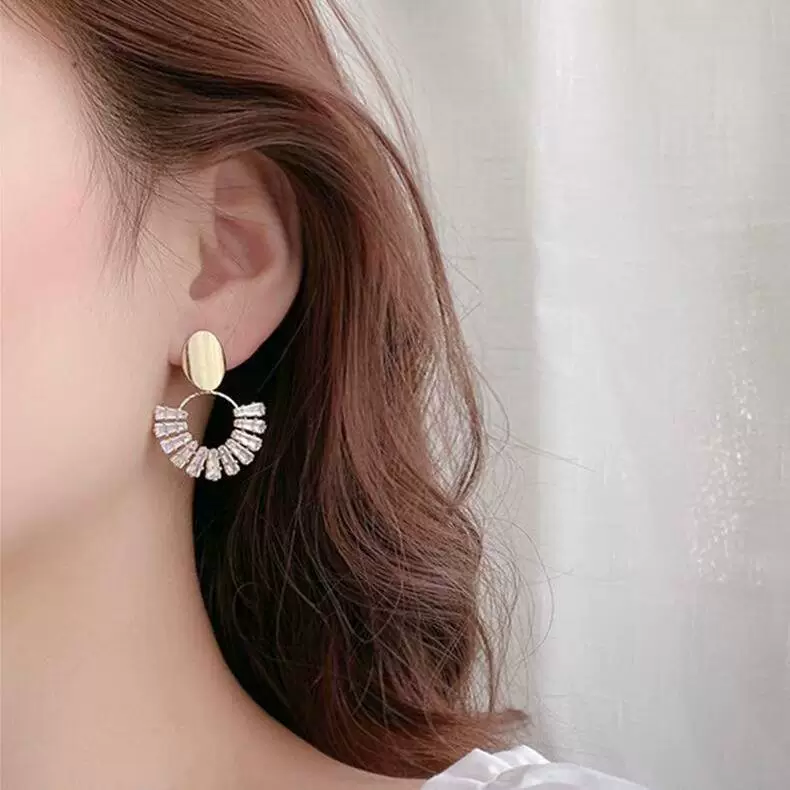 Import shiny silver needle, zirconium, earrings, Korean style, silver 925 sample