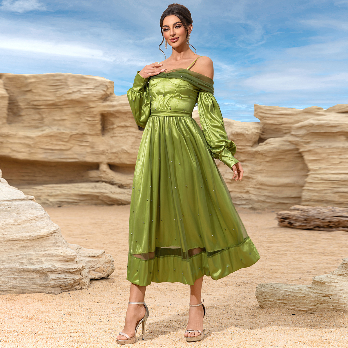 Europa y los Estados Unidos transfronterizos primavera y verano comercio exterior nueva ropa de mujer deseo Amazon sexy vestido de braza de hombro