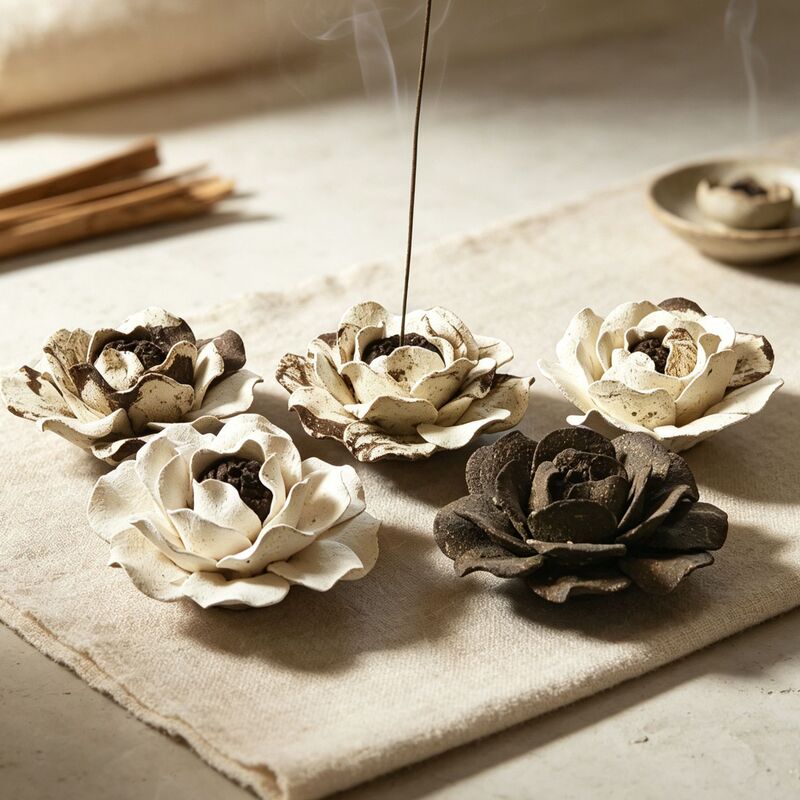 Jingdezhen Intangible Cultural Heritage Handmade Ceramic Lotus Incense Holder, High-Grade Incense Stand, Desktop Ornament, Coarse Pottery, Can Diffuse Fragrance