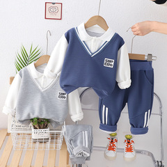 Yikids Boys Spring Collection 2024 New Arrival Baby Boys' Outfit Academic Style Casual Long Sleeve Two-Piece Set for Spring and Autumn