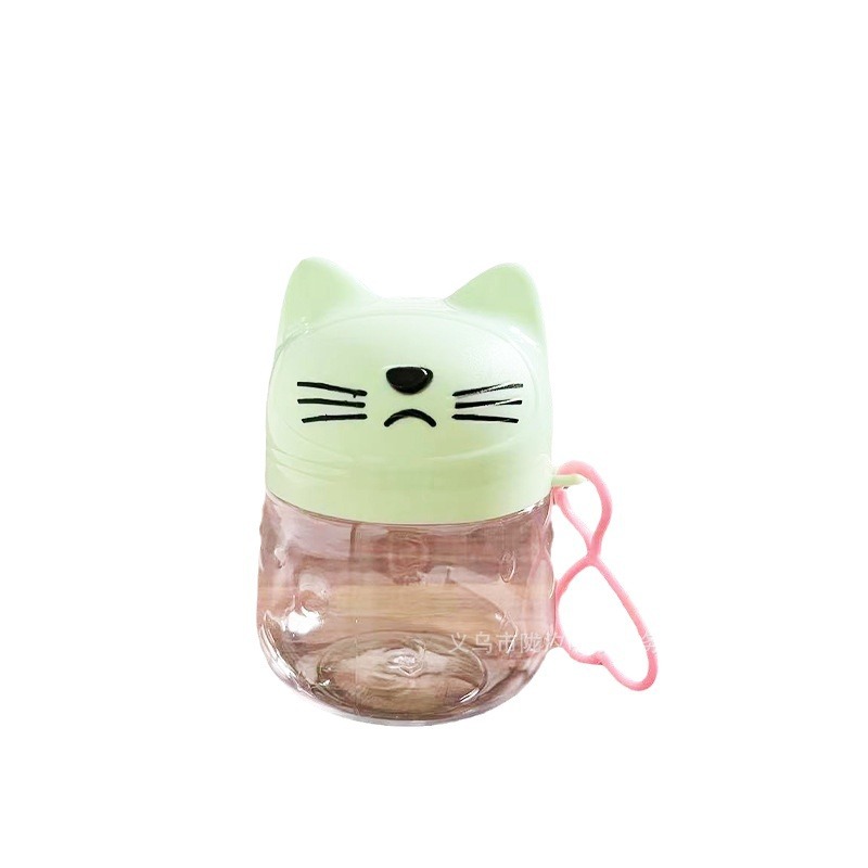 Gato de dibujos animados lindo botella de embalaje de plástico transparente de alimentos para mascotas de grado portátil caramelo con tapa soluble de frijol de color arcilla tarro lote