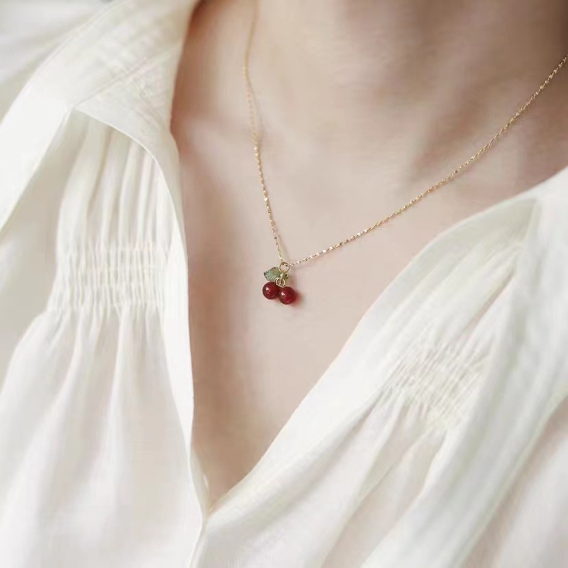 Resin Pendant Material Resin Inlay Material Pendant Necklace Classification 304 Stainless Steel Chain Material PVD Coated Real Gold Plated 18K Gold Cherry 304 Stainless Steel Casual Sweet Waterproof Non Tarnish 304 Stainless Steel Pendant Necklace