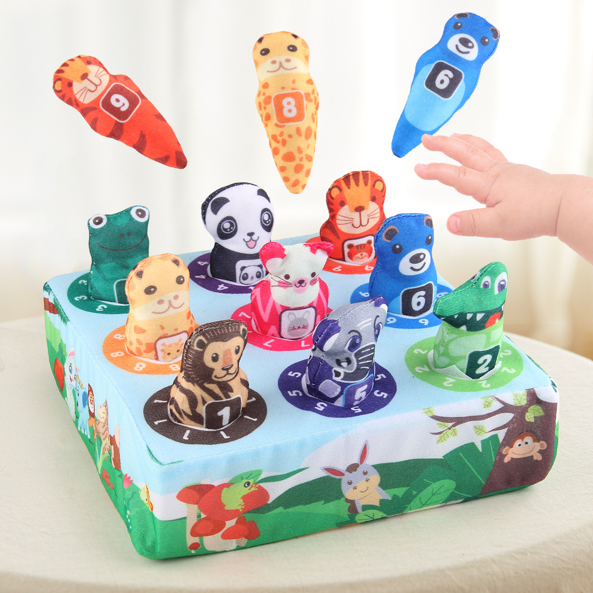 Educación temprana infantil simulación divertida caja de rabanes puzzle animales verduras cognición emparejamiento peludo caja de pescado juguete