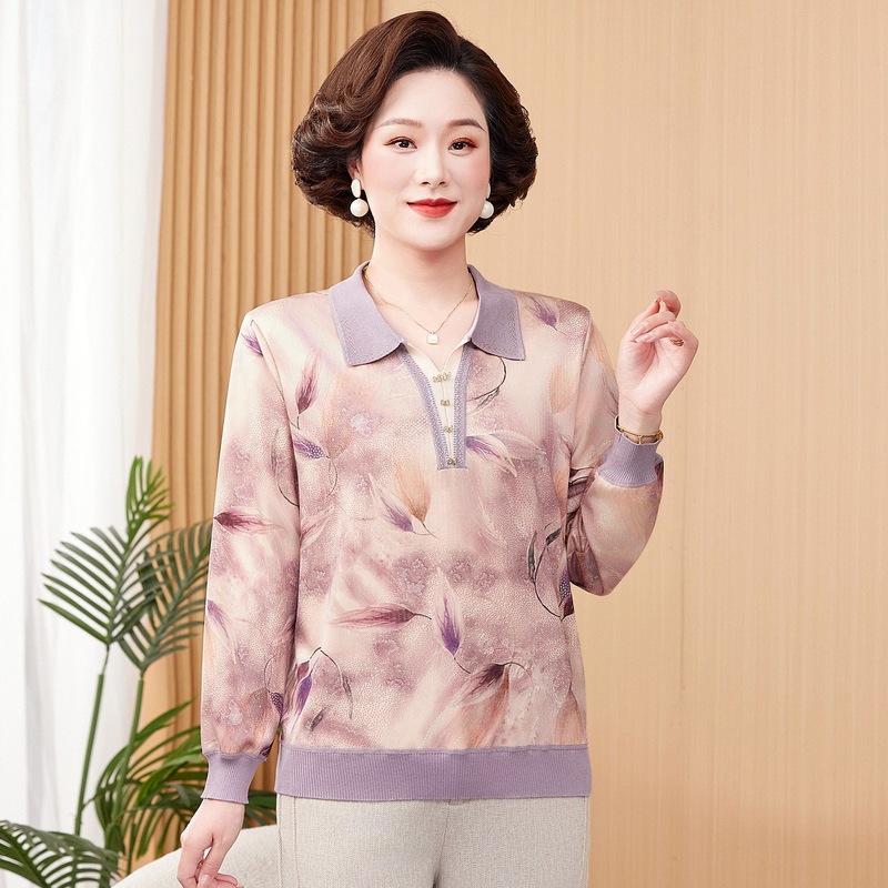 长袖妈妈装秋季女装新款衣服中老年女装印花小衫女中年上衣春秋款|undefined