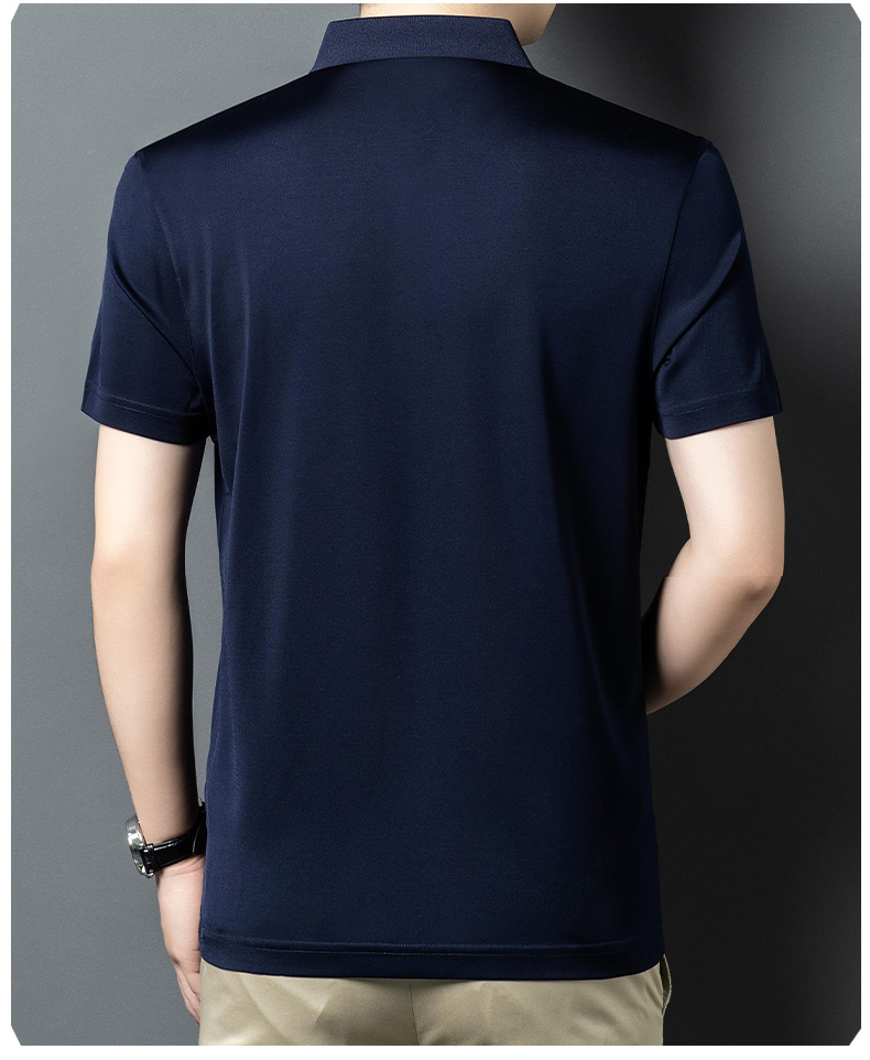 Áo polo nam tay ngắn lụa tơ tằm cổ bẻ mỏng nhẹ — Màu xanh dương JS1601077 chi tiết 18